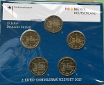Deutschland 2 Euro Blister Gedenkmünzen 2025 Deutsche Einheit (A,D,F,G,J) Stempelglanz