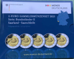 Deutschland Off. Blister 2025 Saarland Saarschleife 2-Euro-Gedenkmünzenset (A,D,F,G,J) Spiegelglanz