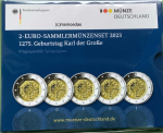 Deutschland Off. Blister 2023 Karl der Große 2-Euro-Gedenkmünzenset (A,D,F,G,J) Spiegelglanz