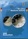 Deutschland 5 x 2 Euro Gedenkmünzen 2025 Deutsche Einheit (A,D,F,G,J) Münzkarte
